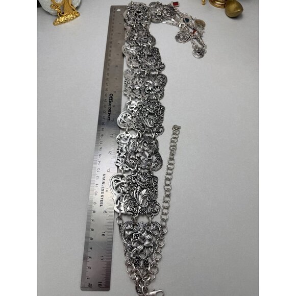 ZARA Ornate Silver Tone Statement Belt Charm Medallion Boho main image 5
